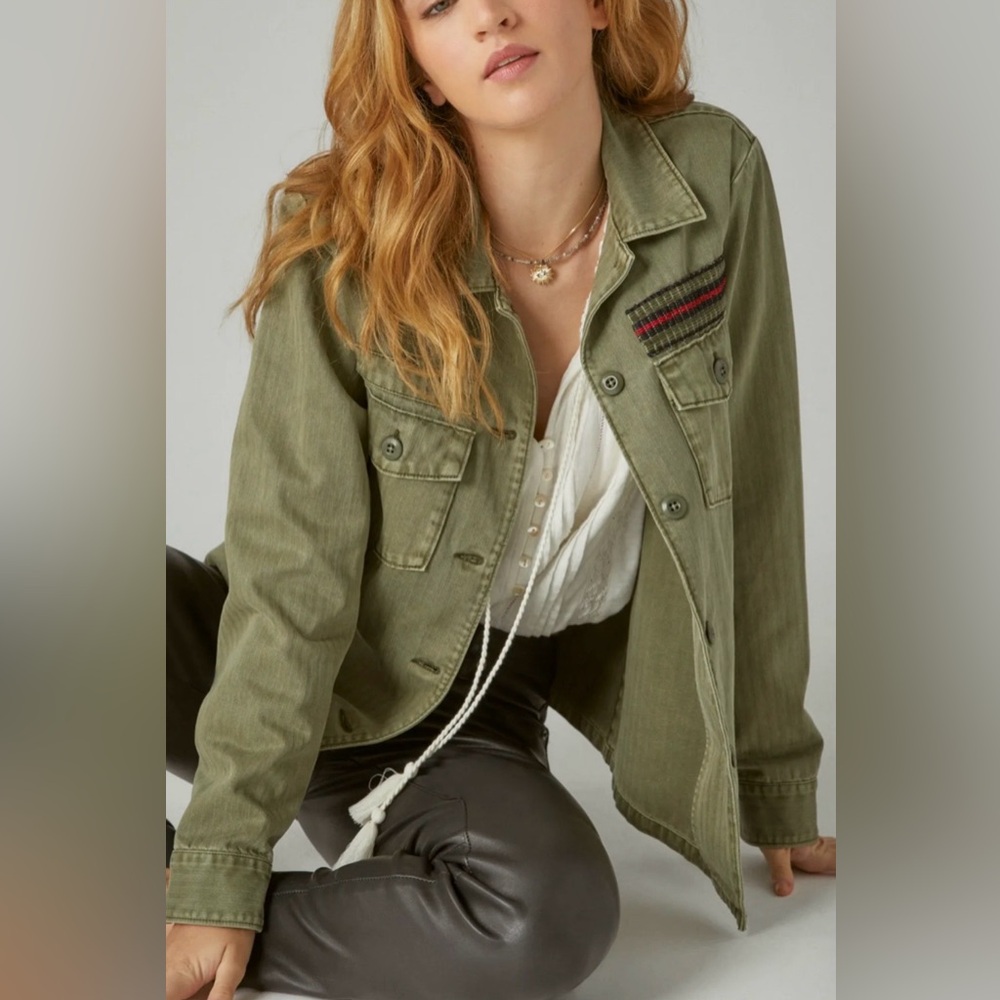 LUCKY BRAND Utility Boho Casual Olive/Army Green 2 Flap Pocket Shirt/Shacket M